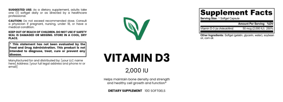PureVita Vitamin D3 label and supplement facts